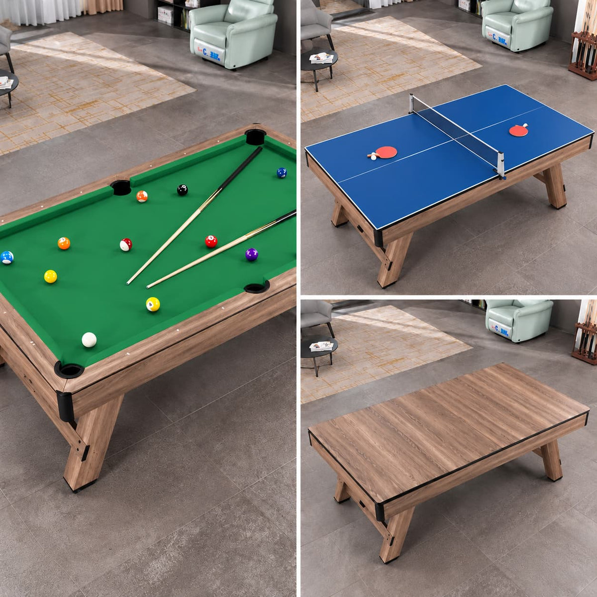 Billiard Table 3-in-1 8 FT MDF – Green Cloth