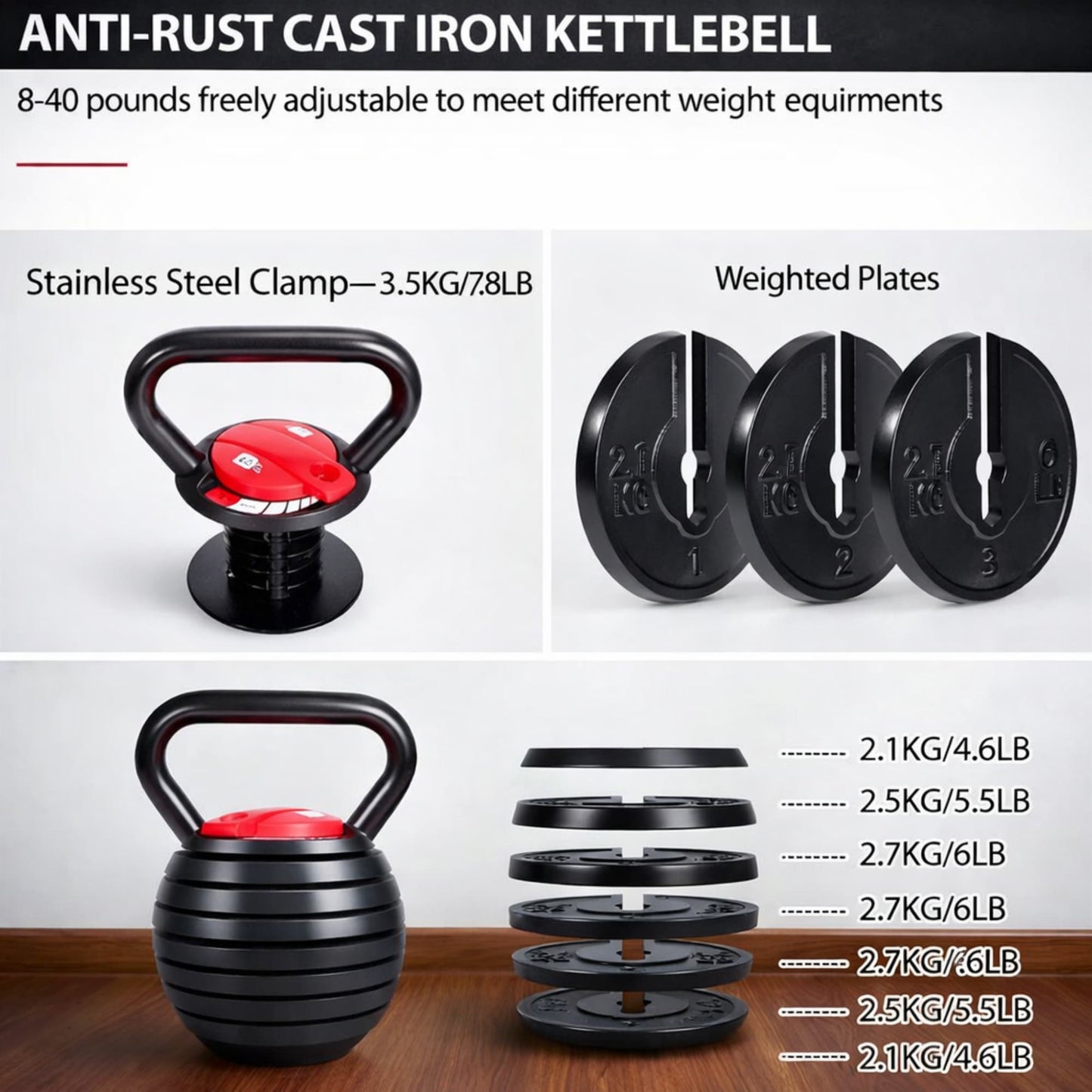 Bodyfit 18 KG Adjustable Kettlebell