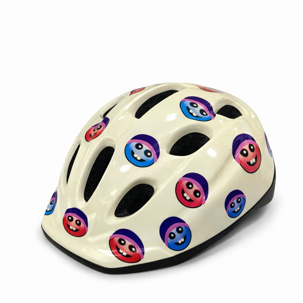 Junior Bike Helmet – White Smiley Faces