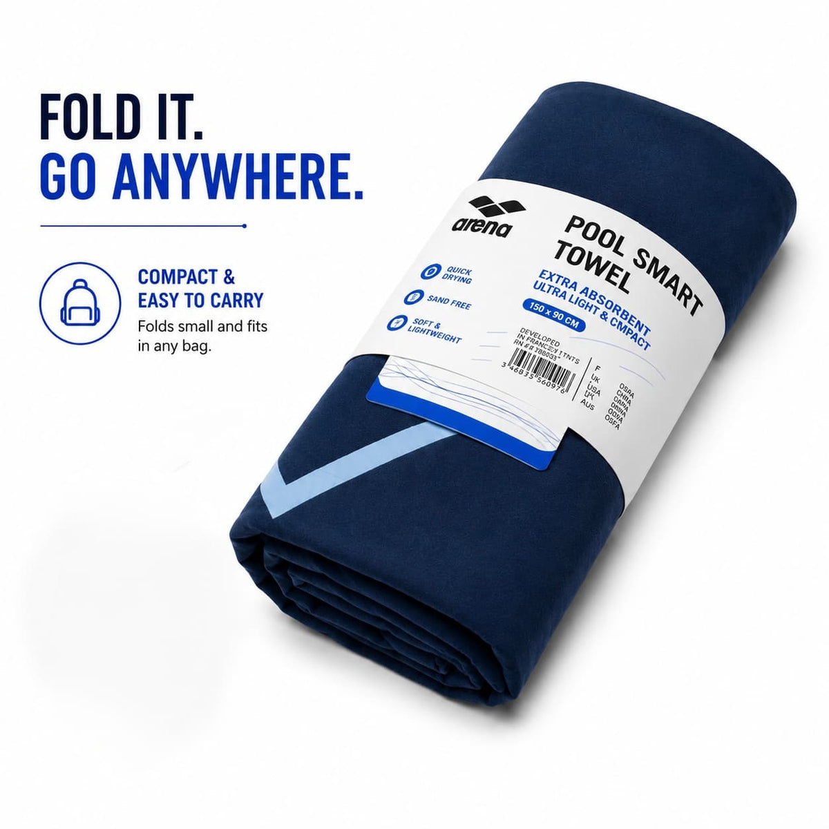 Arena Microfiber Towel – Navy Blue